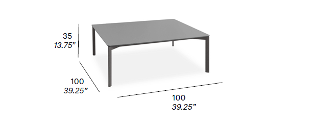 Dimensions â€“ Model C110, Square Coffee Table