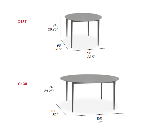 Dimensions â€“ Models C137 & C138 â€“ Round Dining Tables