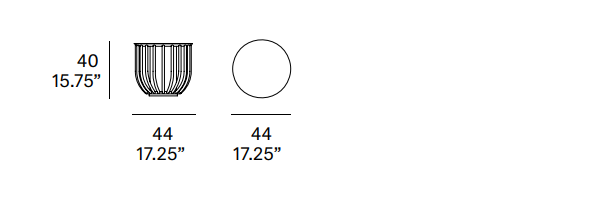 Dimensions -  T558 coffee table  44 cm (17.25â€) diam.