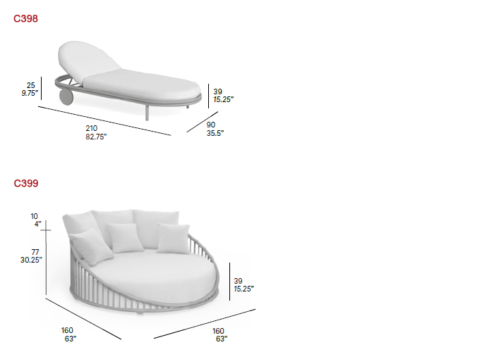 Dimensions - Chaise Lounge with Wheels & Daybed