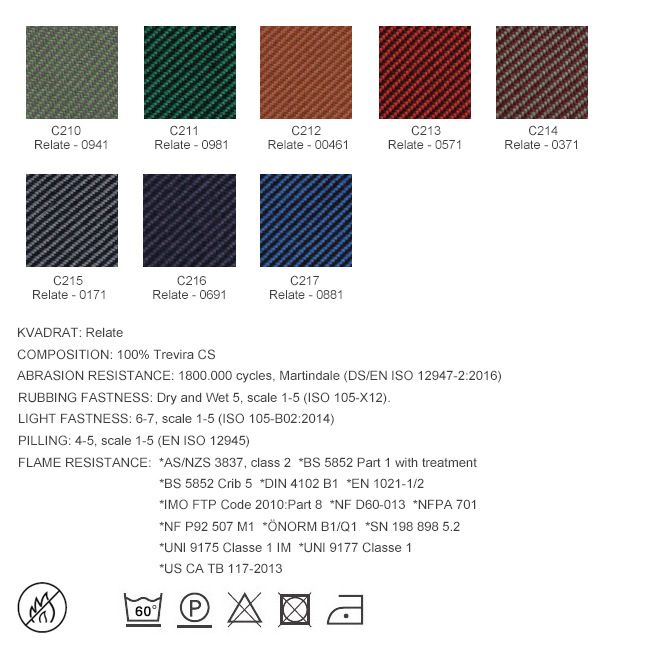 Category C - Fire Retardant Fabric: C210-C217 (Relate by Kvadrat)
