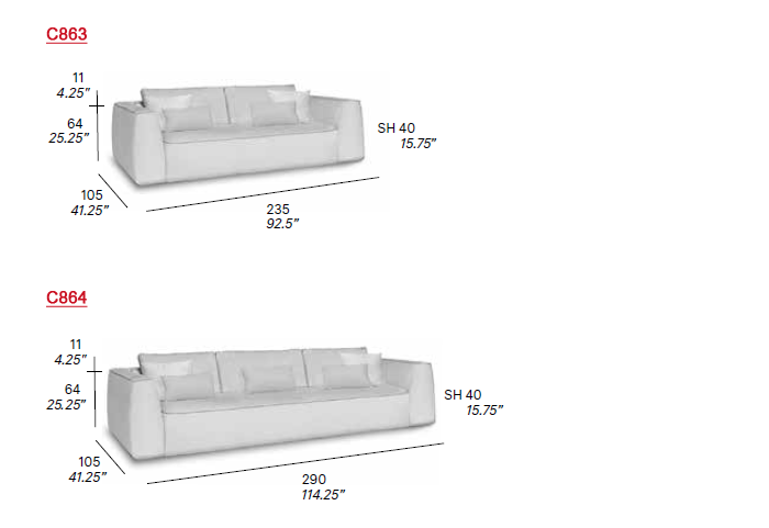 Dimensions -  Sofas Models C863 & C864