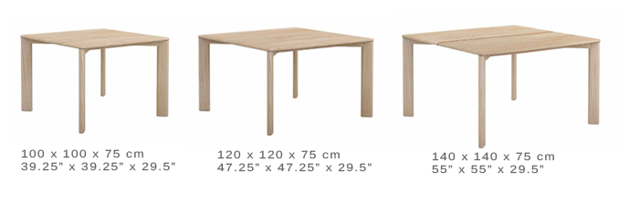 Dimensions - T456 Series, Square Tables