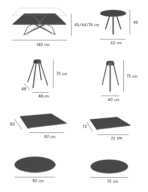 Tables Top and Base Dimensions 