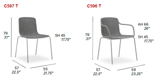 Dimensions - Chairs with Metal Legs
