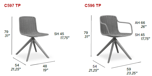 Dimensions - Chairs with Pyramid-Shape Wood Legs