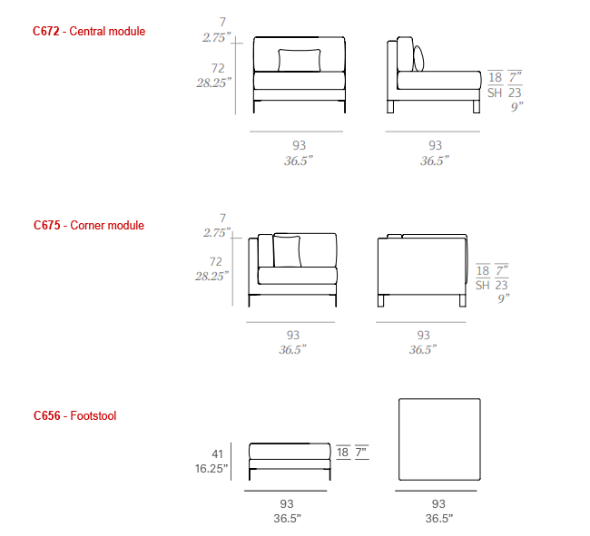 Dimensions - Single Module models C672, C672 &C656