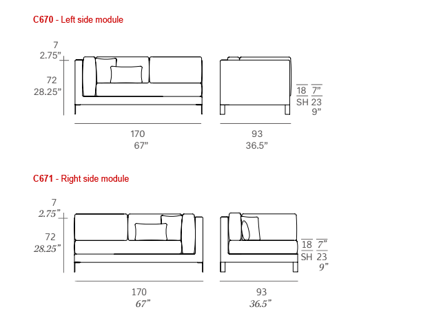 Dimensions - Double Module models C670 &C671