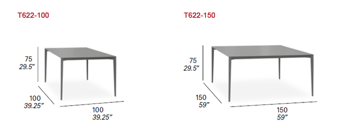 Dimensions - Square Tables