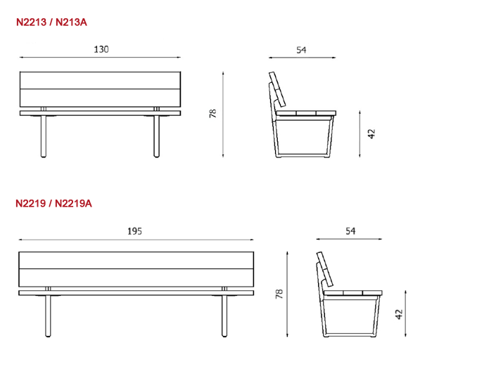 Dimensions - Benches with backrest
