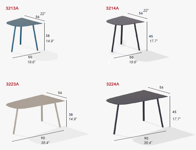 Dimensions - 3-leg base coffe tables