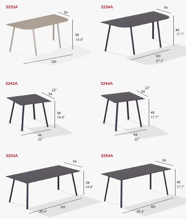 Dimensions - 4-leg base coffe tables